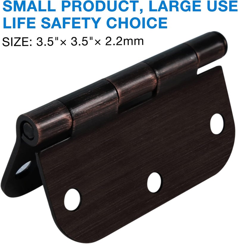 KIW Door Hinge 3 1/2" 12 Pack Rounded Door Hinges Oil Rubbed Bronze 3.5" x 3.5 Inch Hinges for Doors Interior 5/8" Radius Corners Residential Heavy Duty Steel,Reversible Removable Pin Hinge Factory Shop - Image 2